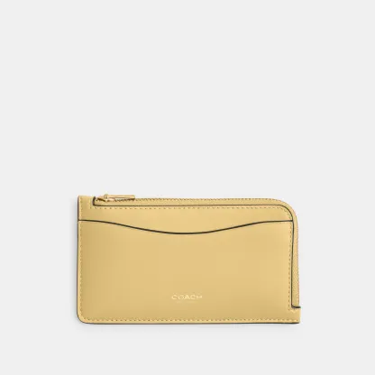 COACH®,New York Zip Card Case,Leather,Calfskin Leather,Card Case,Coin,Word Embellishment,Logo,Casual,Beige,Front View