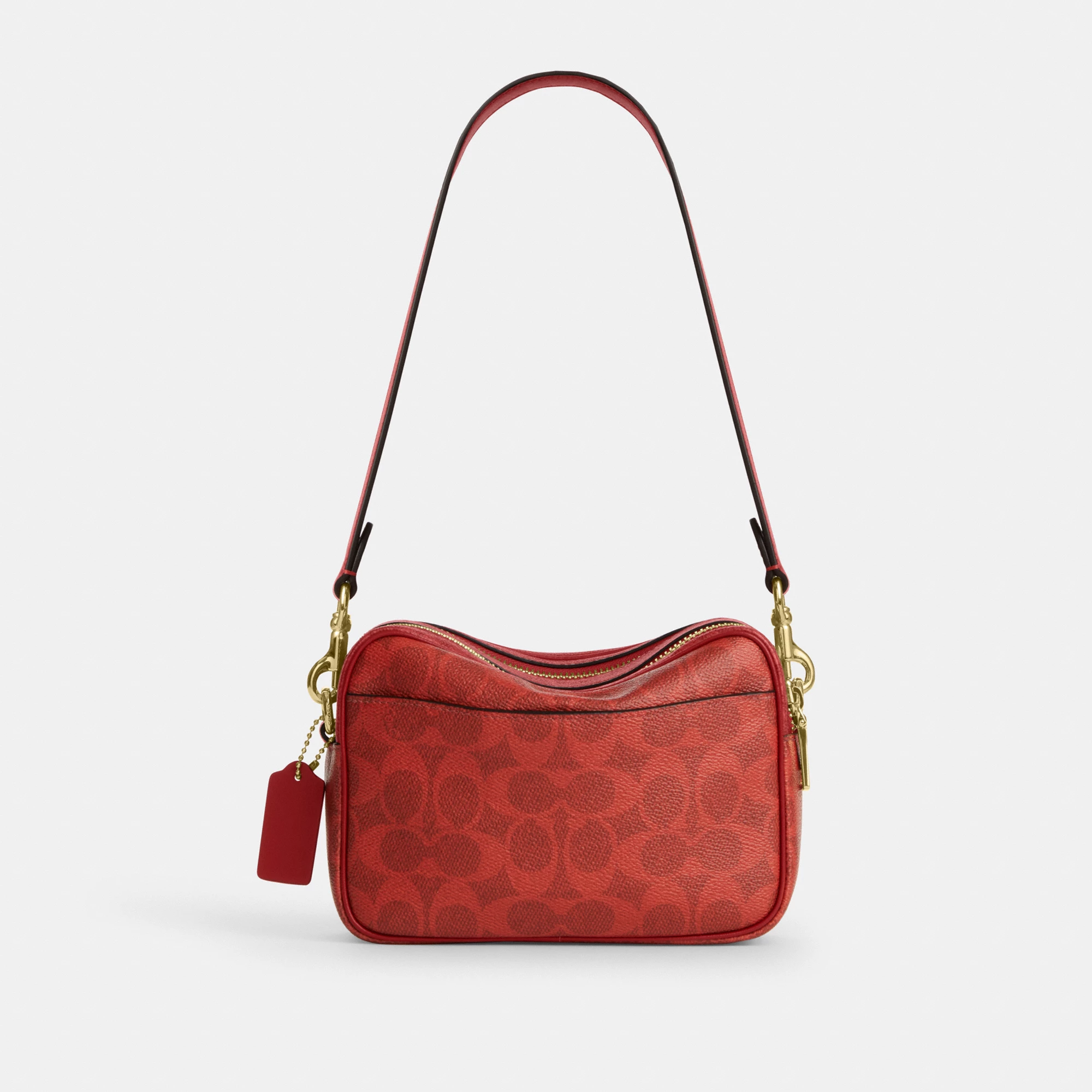 COACH®,Mini Carey Crossbody Bag In Signature Canvas,Polyester,Leather,Canvas,Crossbody,Metal Material,Logo,Metal,Piping,Pe...,Red,Back View
