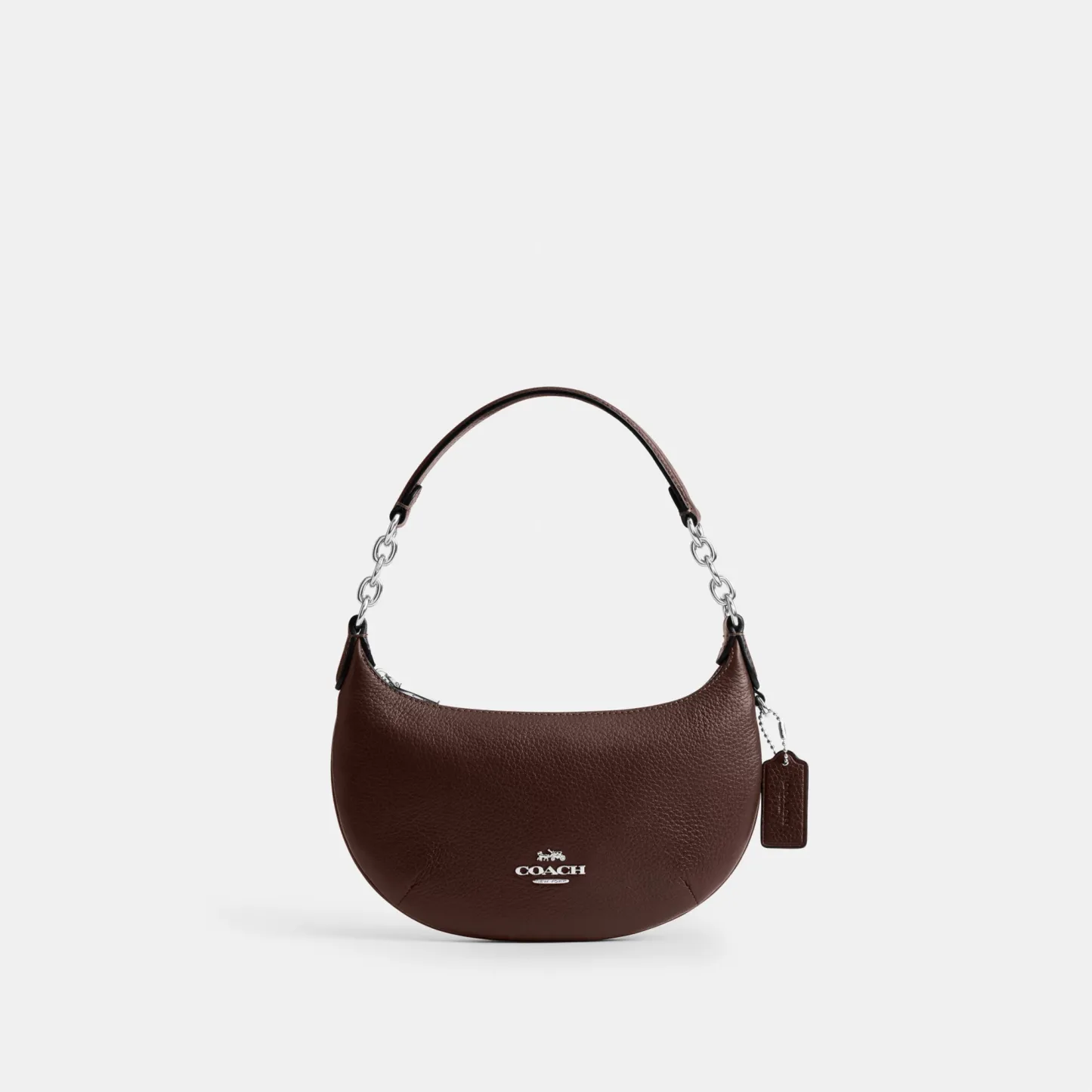 COACH®,Mini Payton Bag,Leather,Recycled Polyester,Shoulder Bag,Logo,Metal,Chain Detail,Compact,Gold Metal,Day Party,Brown,Front View