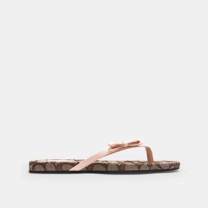 COACH®,Bow Flip Flop In Signature Jacquard,Brown,Angle View