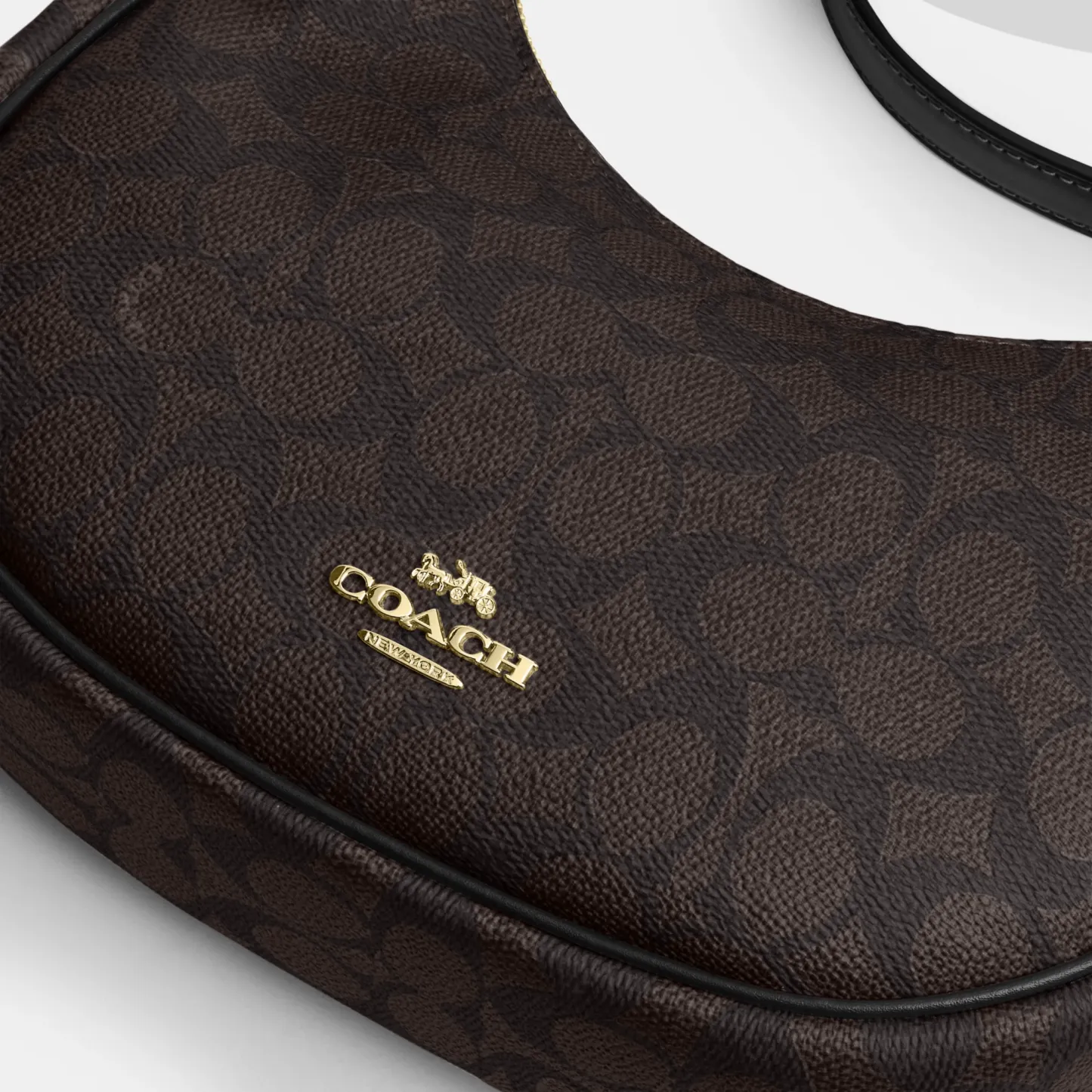 COACH®,Emily Shoulder Bag In Signature Canvas,Leather,Recycled Polyester,Canvas,Shoulder Bag,Metal,Pendant,Piping,Logo,Sus...,Black,Closer View