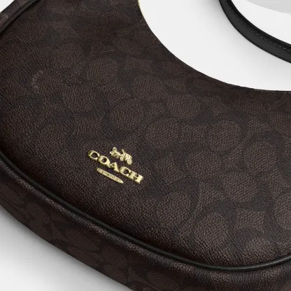 COACH®,Emily Shoulder Bag In Signature Canvas,Leather,Recycled Polyester,Canvas,Shoulder Bag,Metal,Pendant,Piping,Logo,Sus...,Black,Closer View