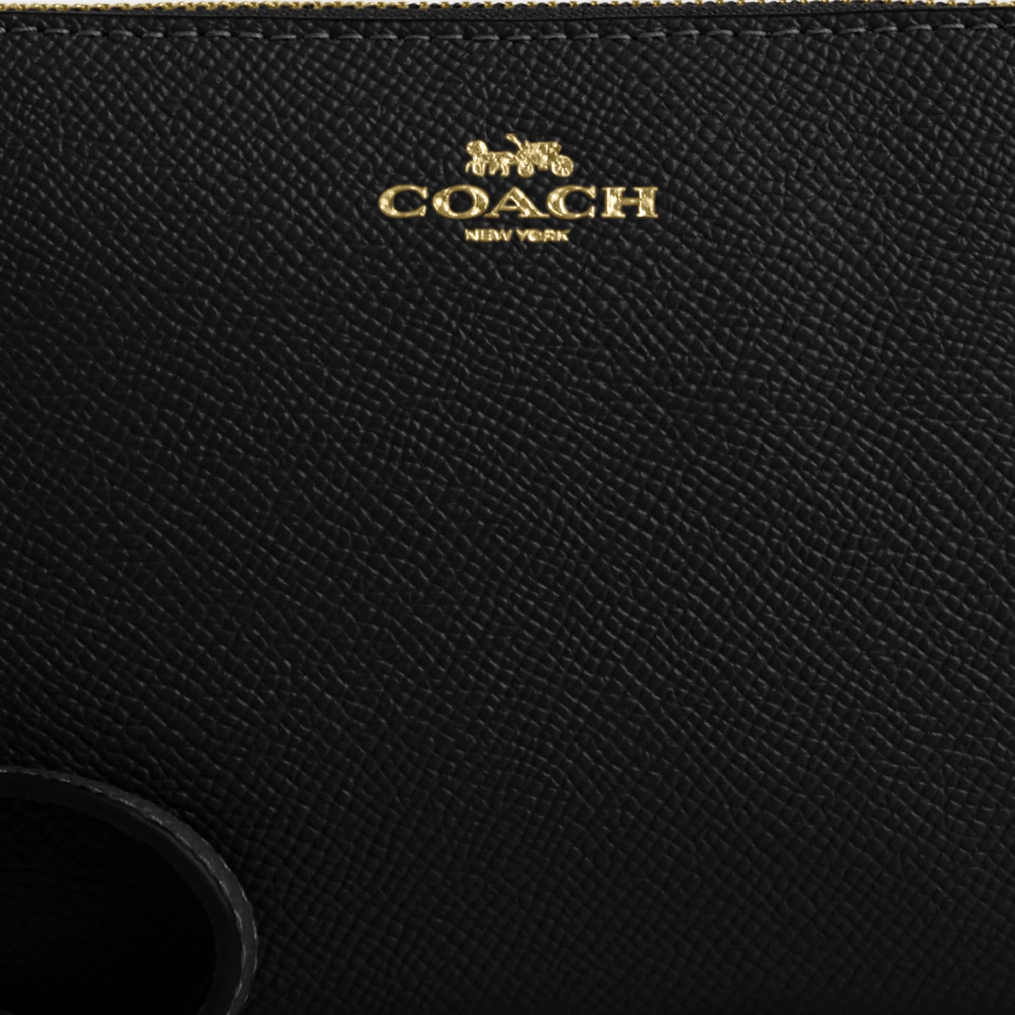 COACH®,Corner Zip Wristlet,Leather,Pouch,Wristlet,Word Embellishment,Logo,Black,Closer View