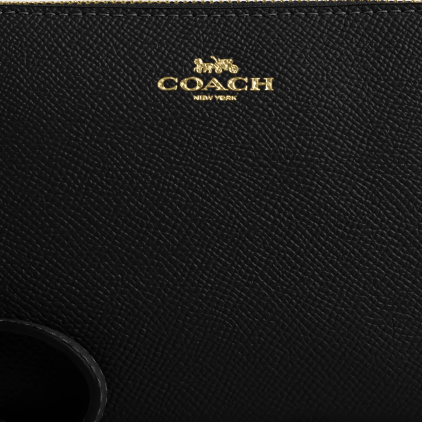 COACH®,Corner Zip Wristlet,Leather,Pouch,Wristlet,Word Embellishment,Logo,Black,Closer View