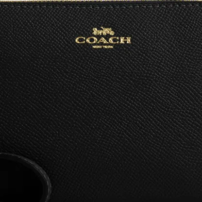 COACH®,Corner Zip Wristlet,Leather,Pouch,Wristlet,Word Embellishment,Logo,Black,Closer View