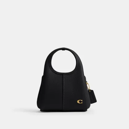 COACH®,Lana Shoulder Bag 19,Leather,Crossbody,Metal,Logo,Shoulder Guard,Brass,Casual,Black,Front View