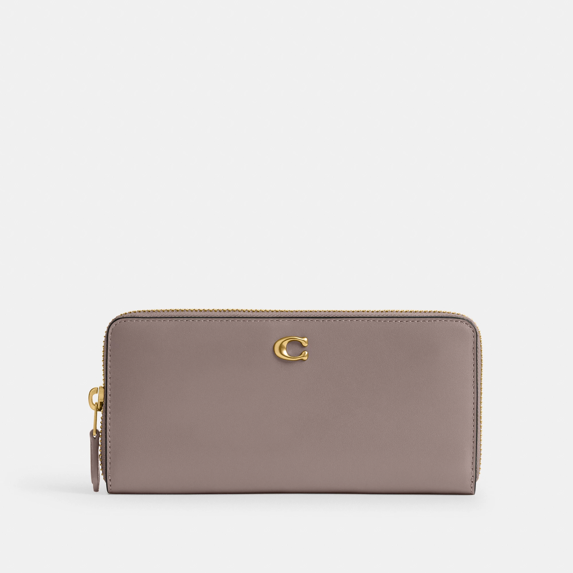 COACH®,Essential Slim Accordion Zip Wallet,Calfskin Leather,Leather,Continental,Logo,Metal,Casual,Gray,Front View