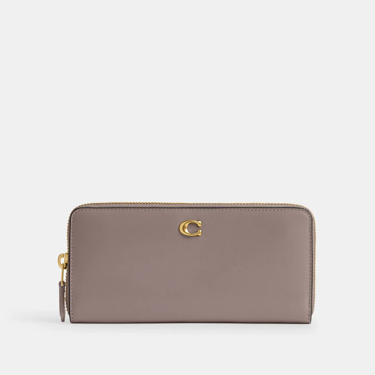 COACH®,Essential Slim Accordion Zip Wallet,Calfskin Leather,Leather,Continental,Logo,Metal,Casual,Gray,Front View