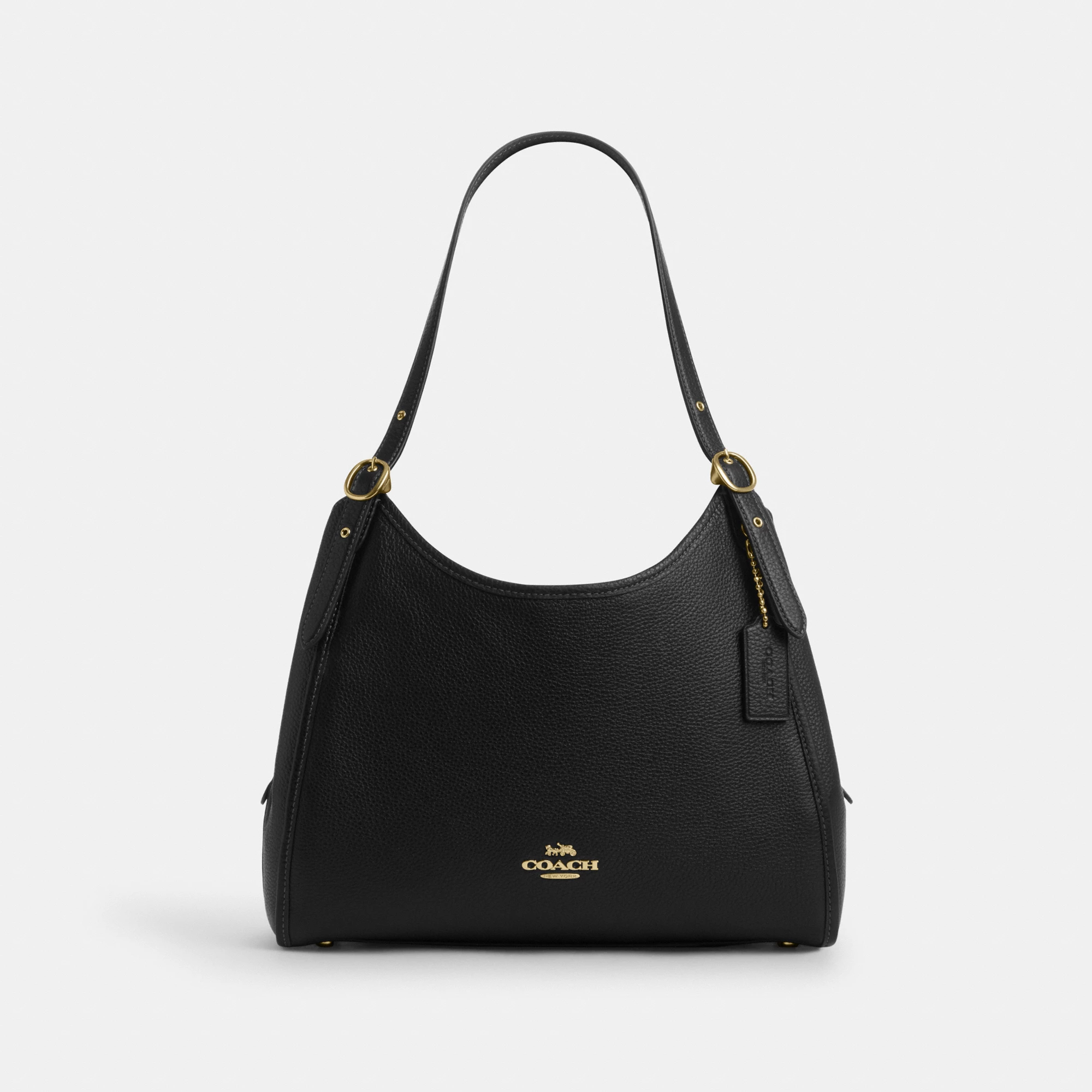 COACH®,Erin Shoulder Bag,Leather,Shoulder Bag,Logo,Gold Metal,Casual,Black,Front View