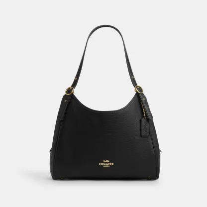 COACH®,Erin Shoulder Bag,Leather,Shoulder Bag,Logo,Gold Metal,Casual,Black,Front View