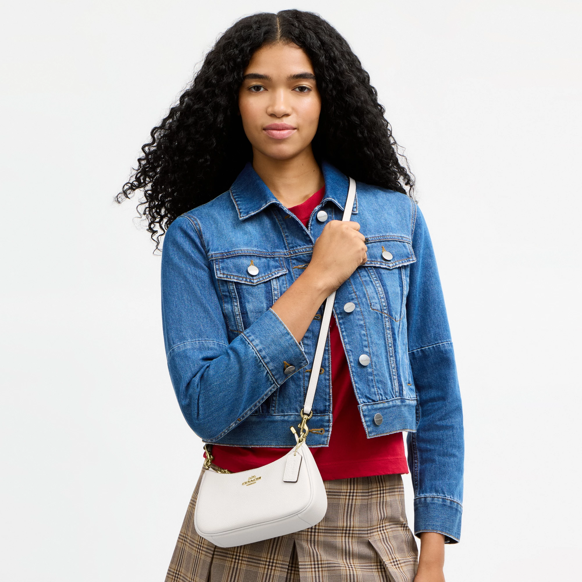 COACH®,Teri Mini Crossbody Bag,Leather,Recycled Polyester,Crossbody,Logo,Adjustable,Compact,Gold Metal,Casual,White