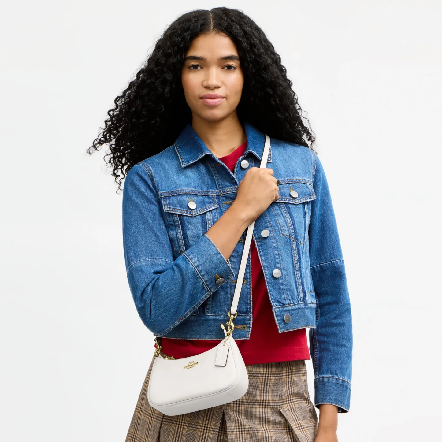 COACH®,Teri Mini Crossbody Bag,Leather,Recycled Polyester,Crossbody,Logo,Adjustable,Compact,Gold Metal,Casual,White