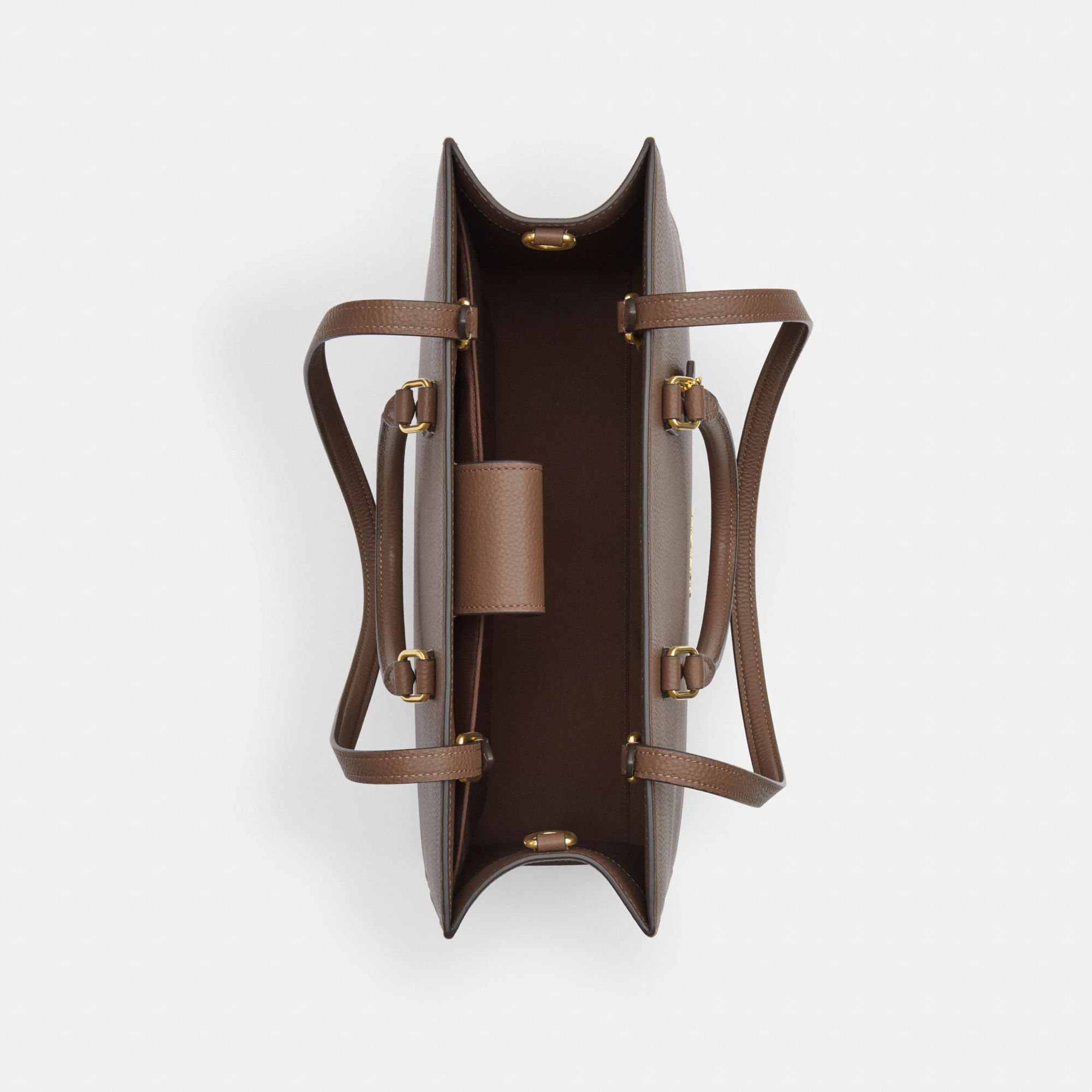 COACH®,Maggie Tote Bag,Leather,Tote,Logo,Embossed,Metal,Work,Brown,Inside View,Top View