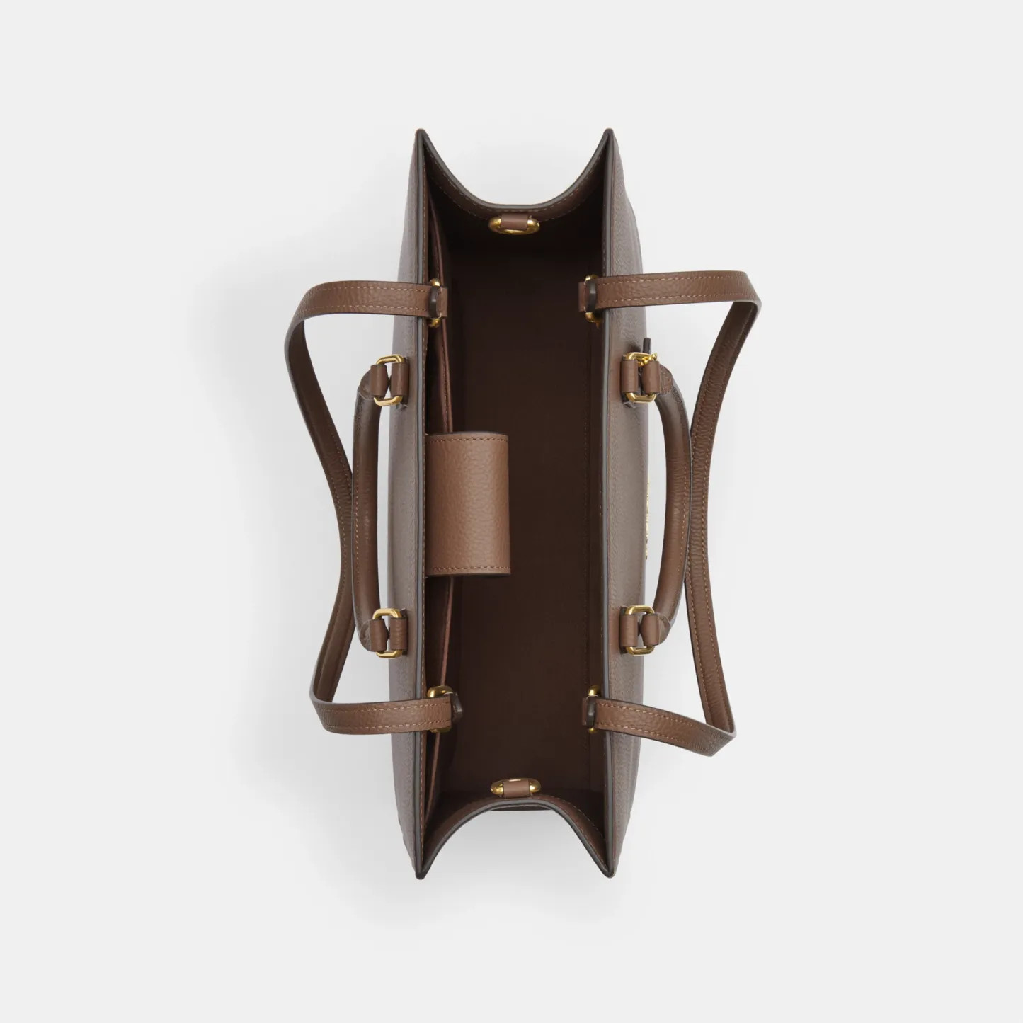 COACH®,Maggie Tote Bag,Leather,Tote,Logo,Embossed,Metal,Work,Brown,Inside View,Top View