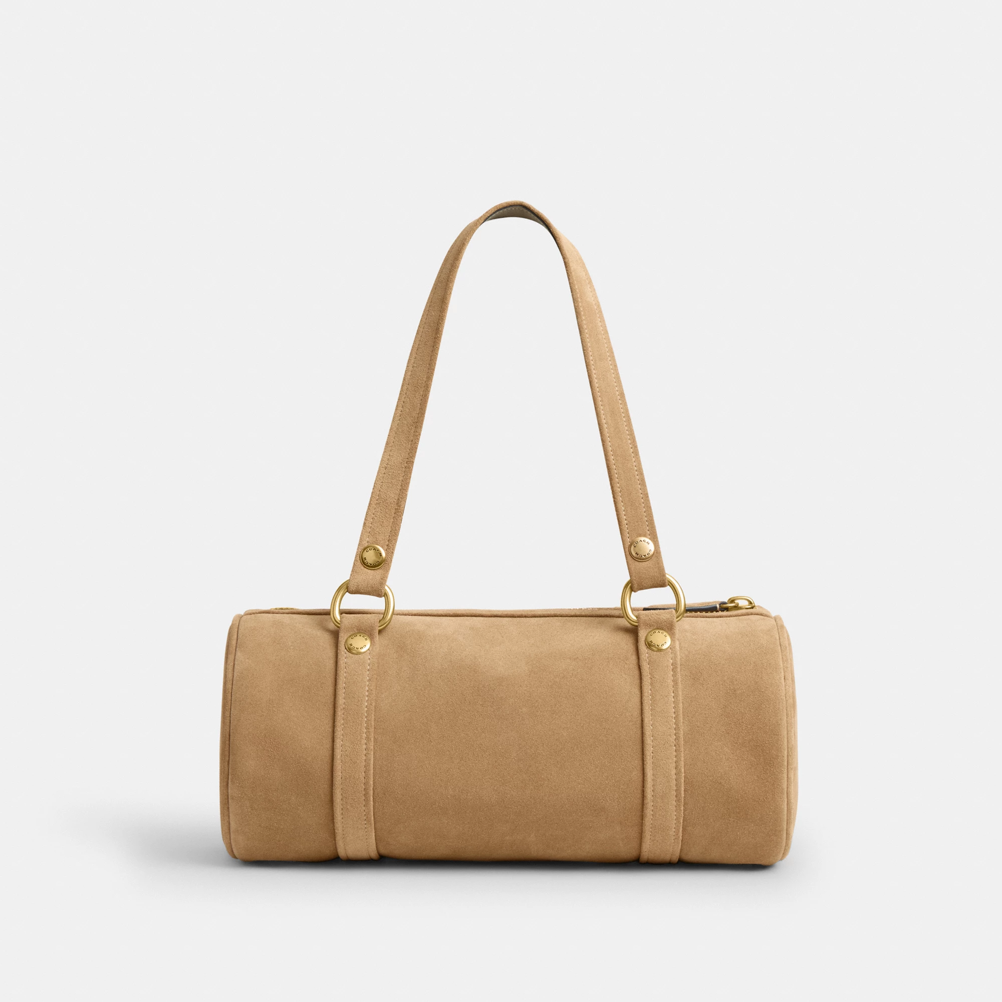 COACH®,Kisslock Barrel Bag,Lining Cotton Knit,Lining Cotton,Suede,Barrel Bag,Pendant,Brass,Day Party,Beige,Back View