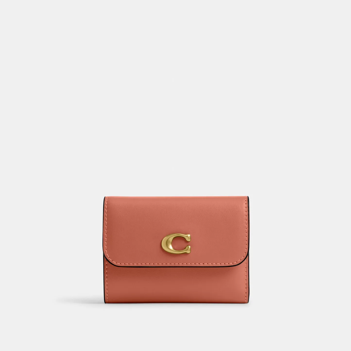 COACH®,Essential Card Holder Wallet,Leather,Calfskin Leather,Card Case,Bi Fold,Logo,Metal,Casual,Brown,Front View