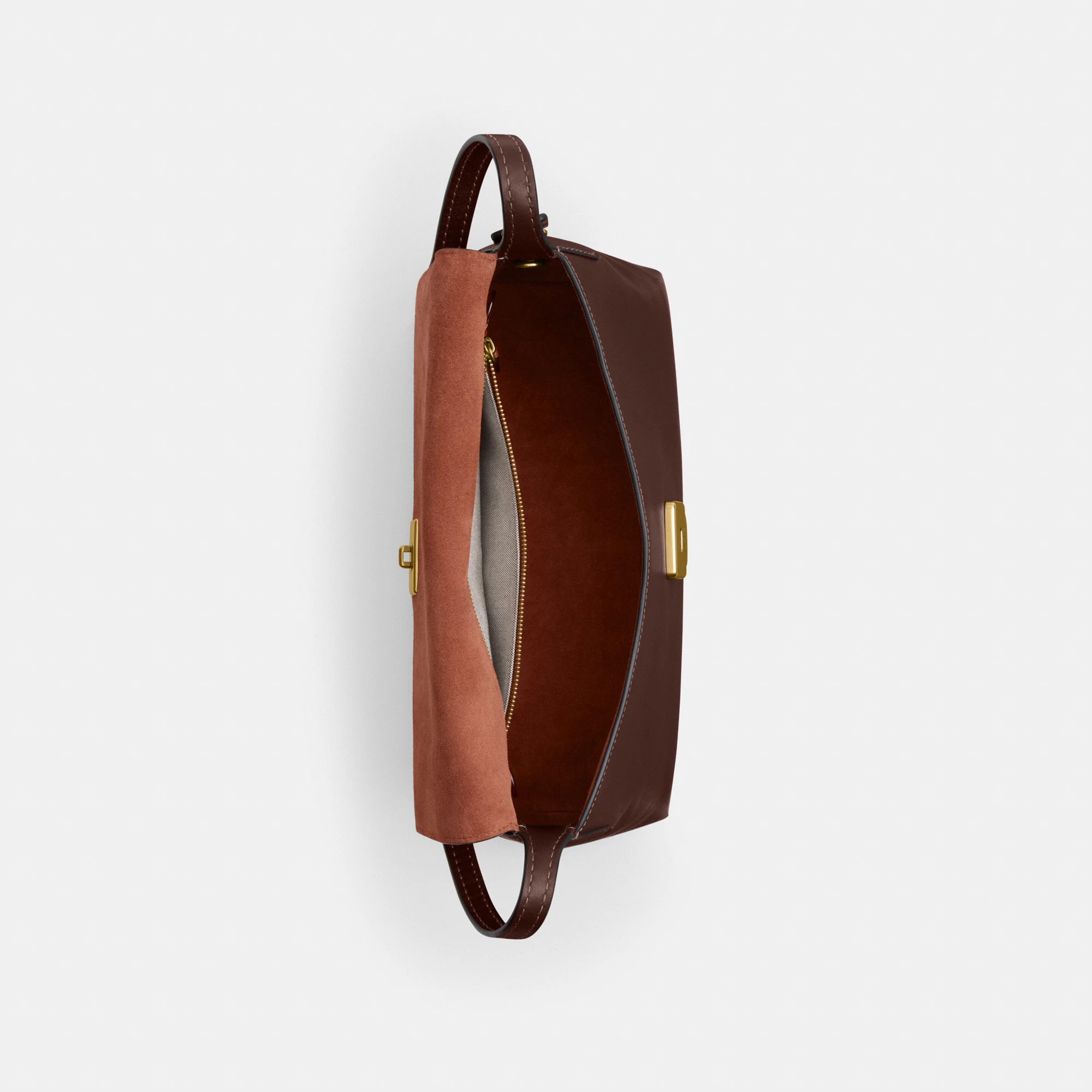 COACH®,Chelsea Shoulder Bag 30,Suede,Leather,Shoulder Bag,3D Embellishment,Metal,Pendant,Lined,Brass,Casual,Brown,Inside View,Top View