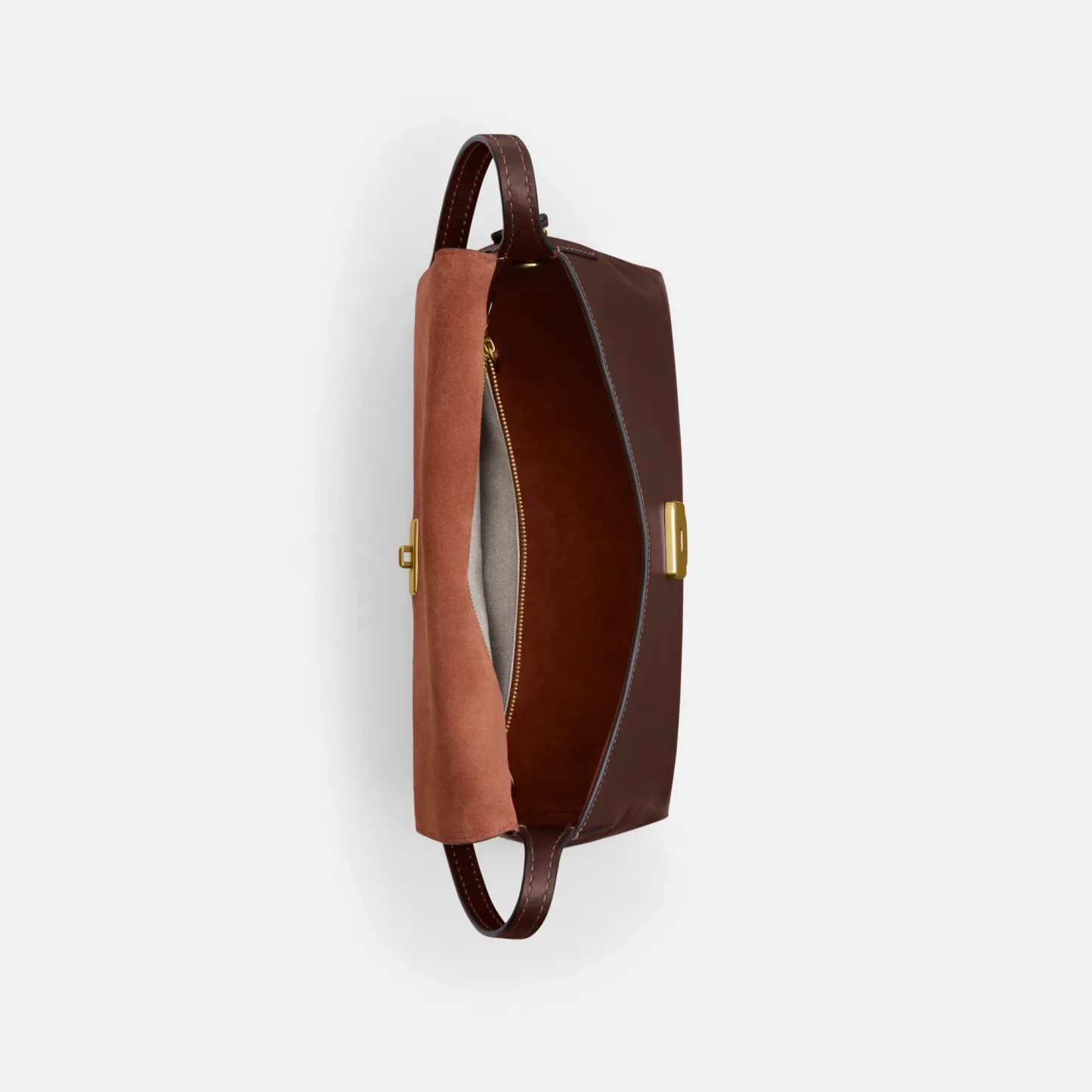 COACH®,Chelsea Shoulder Bag 30,Suede,Leather,Shoulder Bag,3D Embellishment,Metal,Pendant,Lined,Brass,Casual,Brown,Inside View,Top View