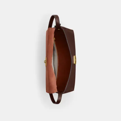 COACH®,Chelsea Shoulder Bag 30,Suede,Leather,Shoulder Bag,3D Embellishment,Metal,Pendant,Lined,Brass,Casual,Brown,Inside View,Top View