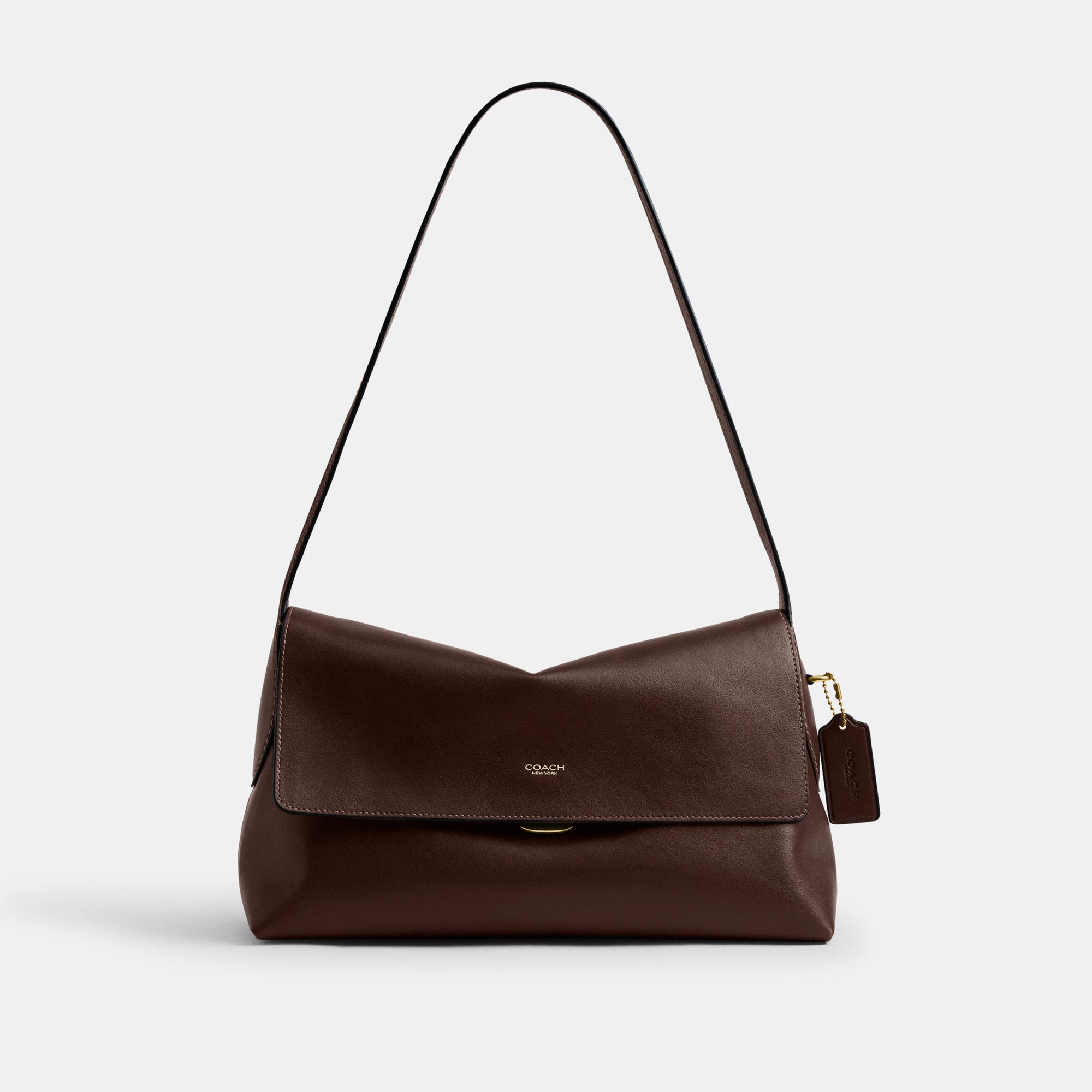 COACH®,Chelsea Shoulder Bag 30,Suede,Leather,Shoulder Bag,3D Embellishment,Metal,Pendant,Lined,Brass,Casual,Brown,Front View