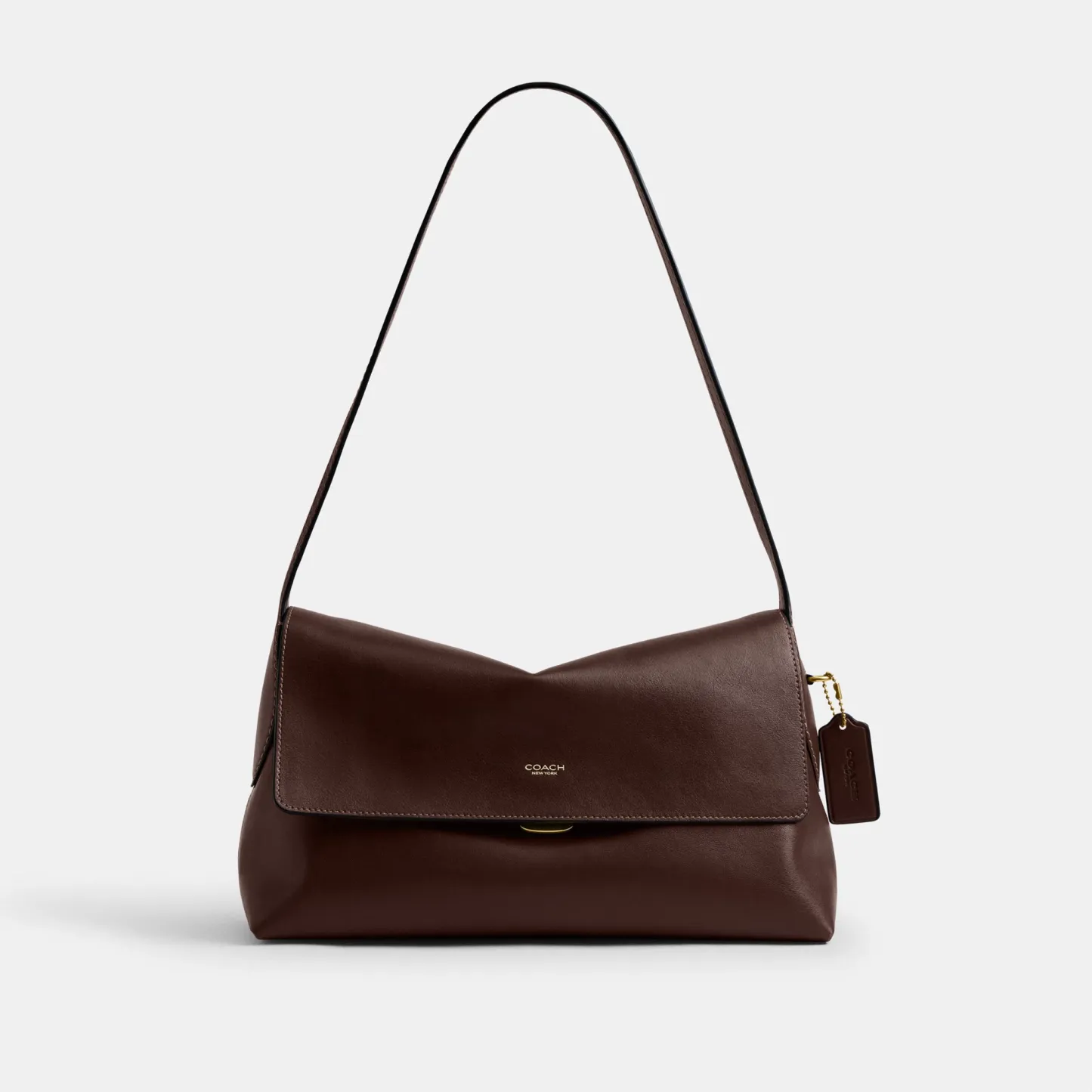 COACH®,Chelsea Shoulder Bag 30,Suede,Leather,Shoulder Bag,3D Embellishment,Metal,Pendant,Lined,Brass,Casual,Brown,Front View