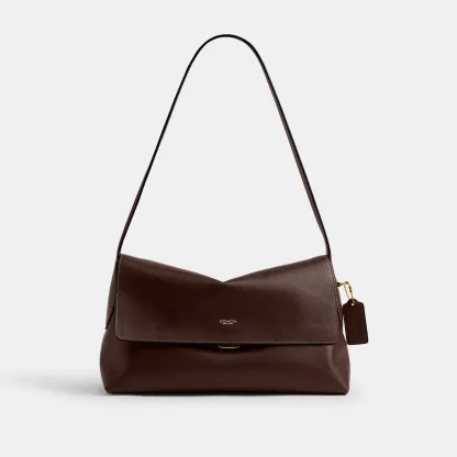 COACH®,Chelsea Shoulder Bag 30,Suede,Leather,Shoulder Bag,3D Embellishment,Metal,Pendant,Lined,Brass,Casual,Brown,Front View