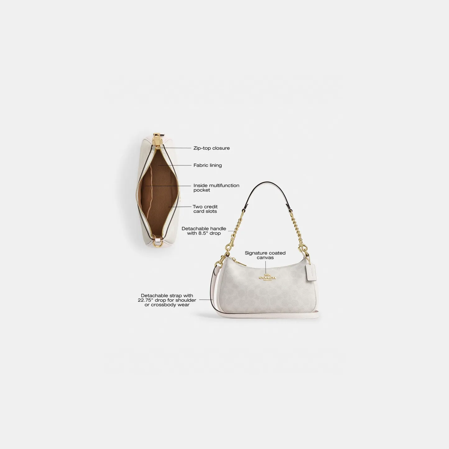 COACH®,Teri Shoulder Bag In Signature Canvas,Shoulder Bag,Logo,Tag Embellishment,Embossed,Metal,Casual,Gray