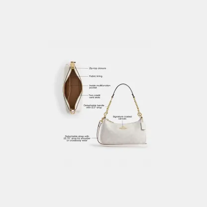 COACH®,Teri Shoulder Bag In Signature Canvas,Shoulder Bag,Logo,Tag Embellishment,Embossed,Metal,Casual,Gray