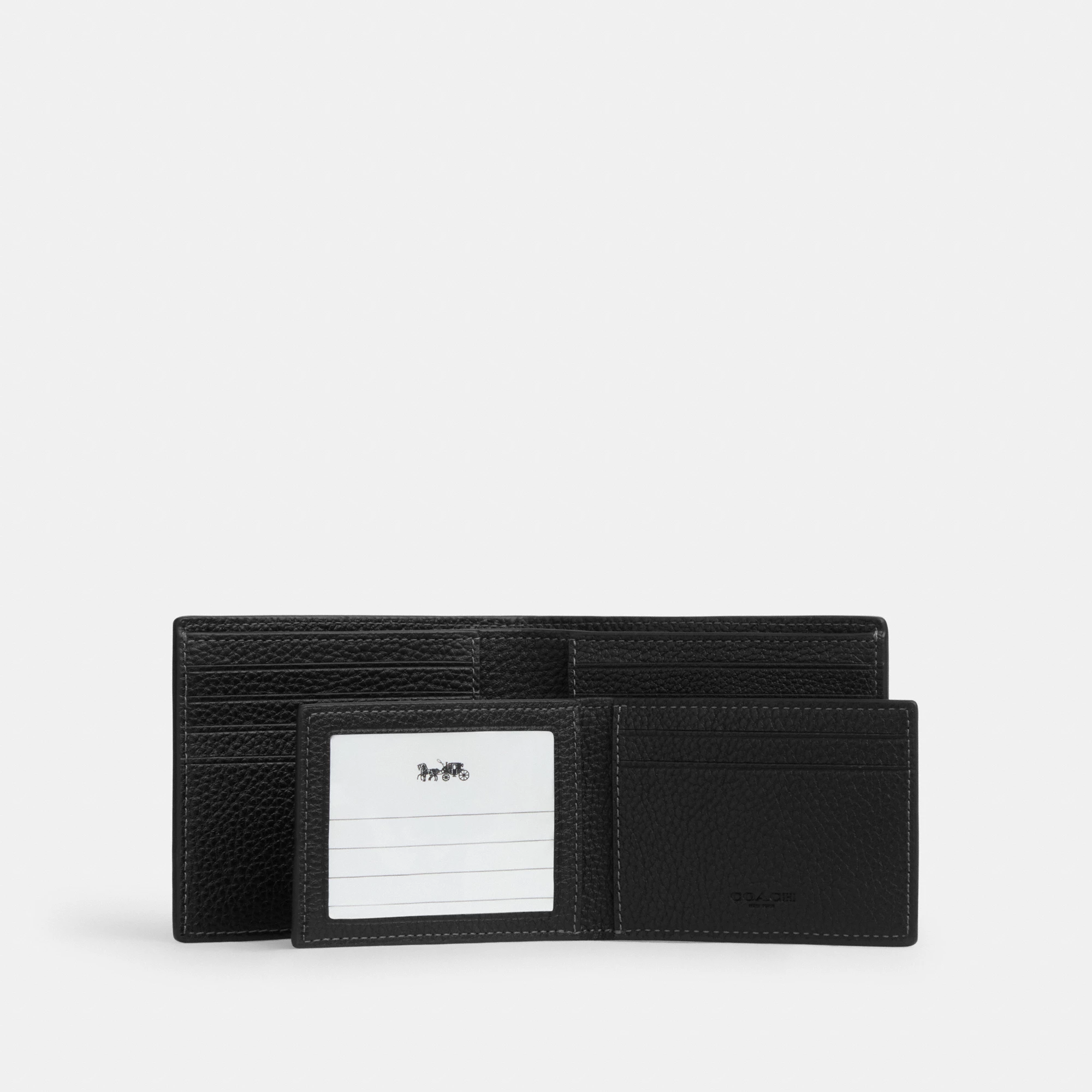 COACH®,3-In-1 Wallet In Signature Leather,Leather,Passcase Wallet,Embossed,Casual,Black,Interior View