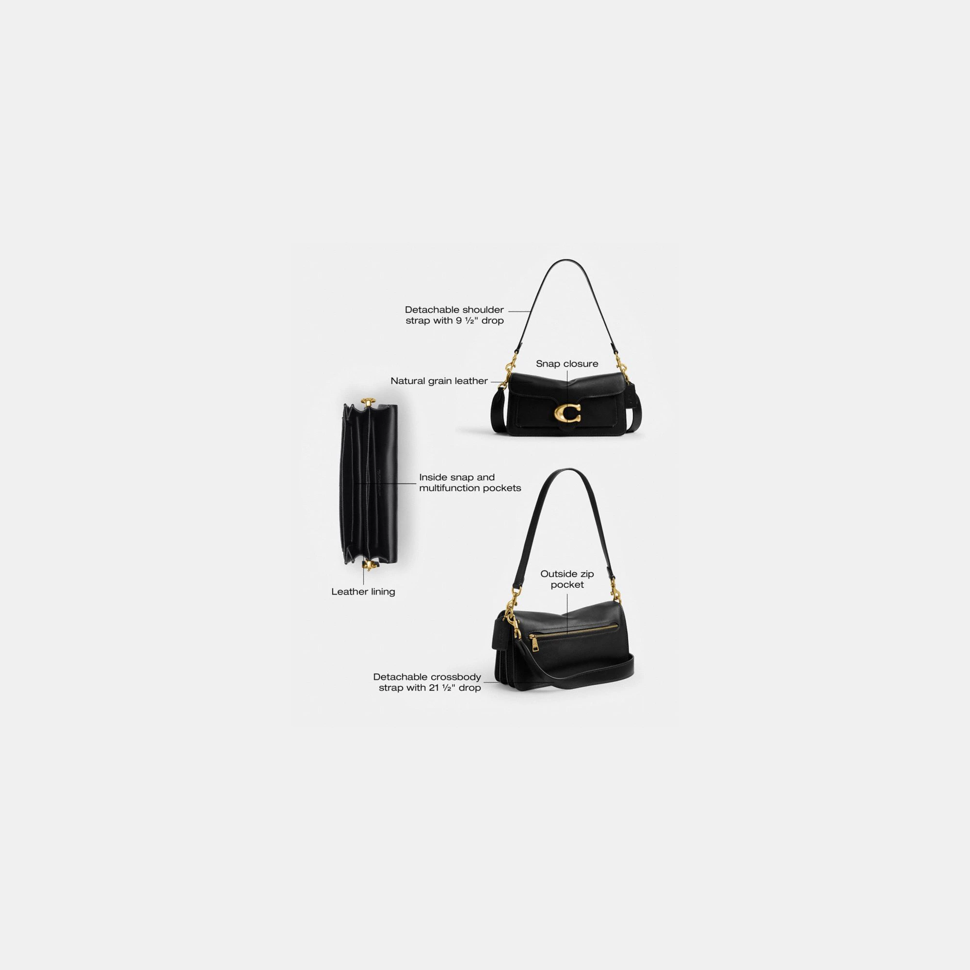 COACH®,Tabby Shoulder Bag 26,Leather,Shoulder Bag,Logo,Metal,Compact,Brass,Casual,Black