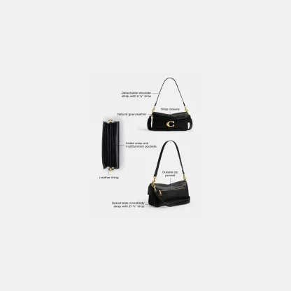 COACH®,Tabby Shoulder Bag 26,Leather,Shoulder Bag,Logo,Metal,Compact,Brass,Casual,Black