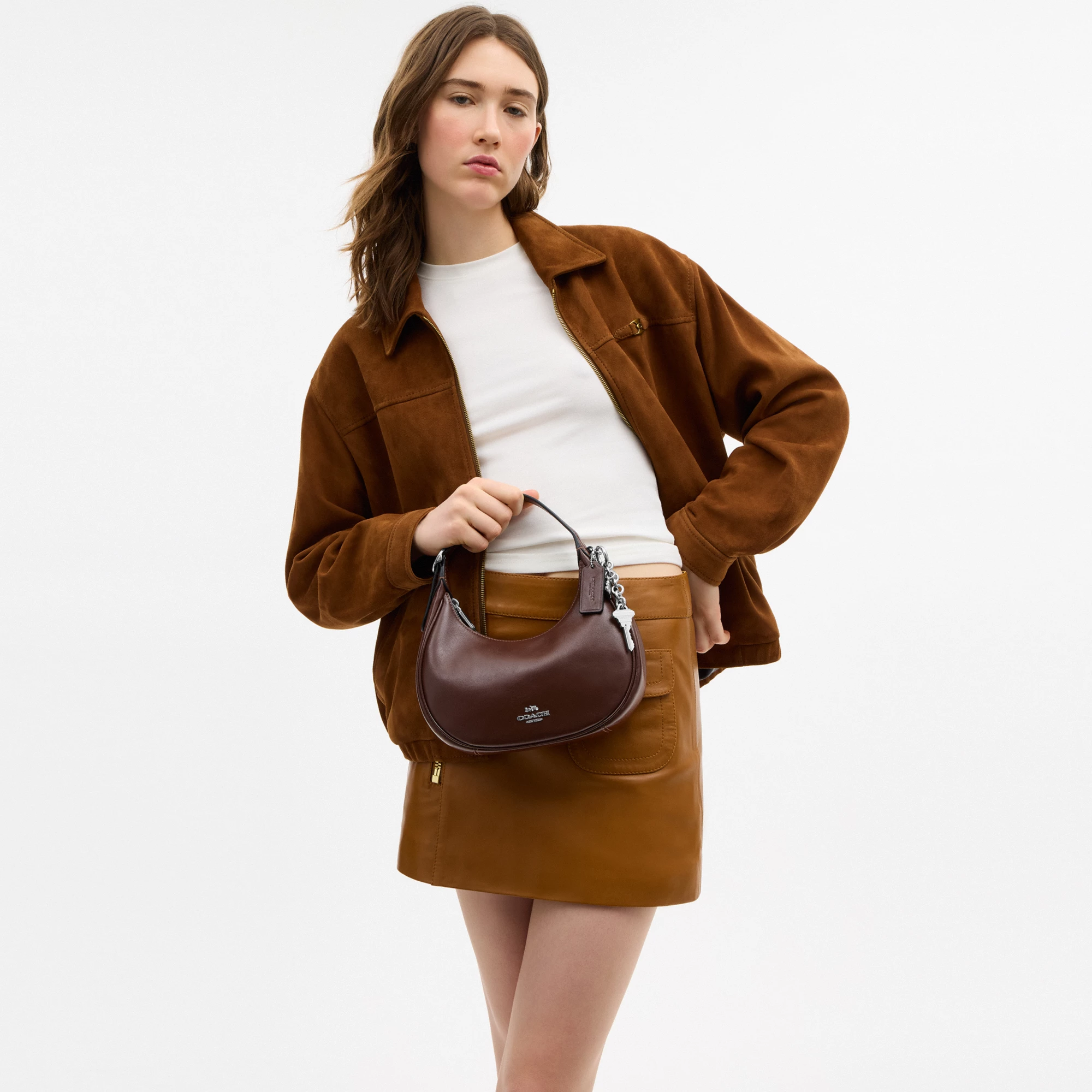 COACH®,Emily Shoulder Bag,Leather,Recycled Polyester,Lining Recycled Polyester,Hobo,Metal Material,3D Embellishment,Metal,...,Brown