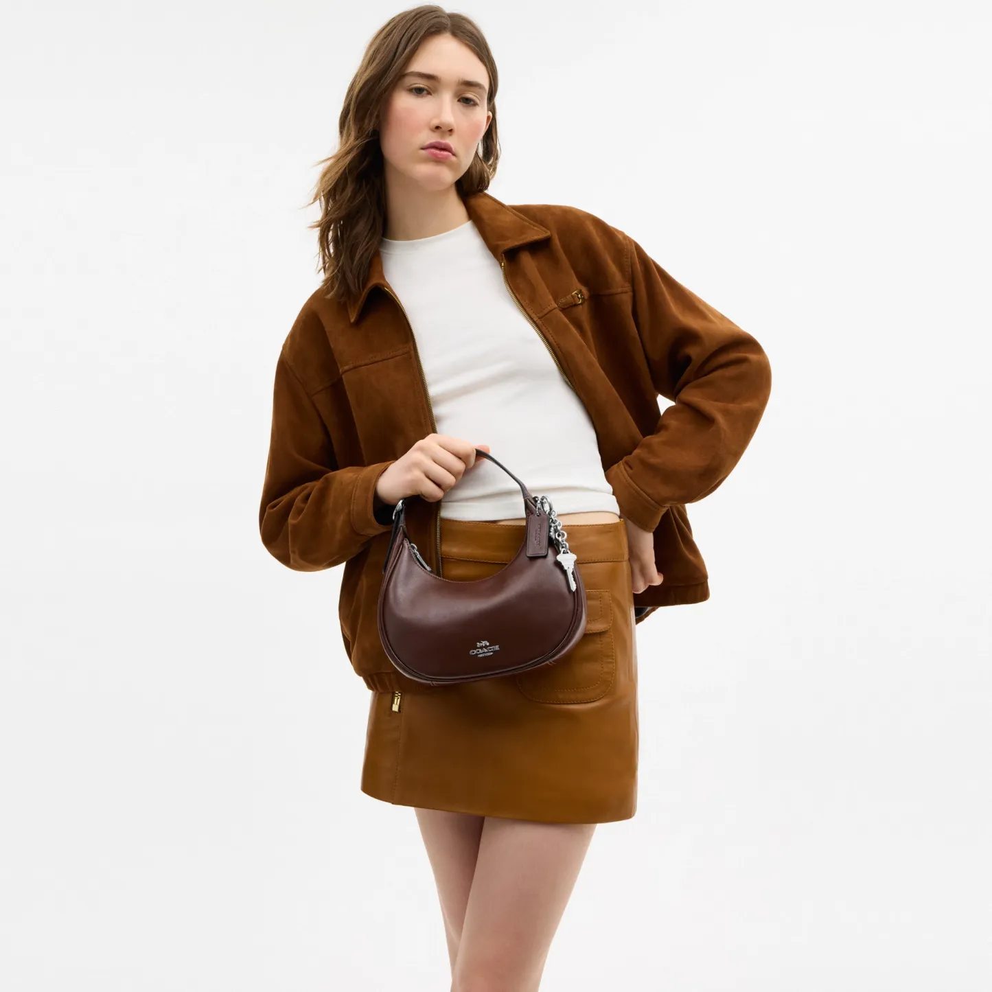 COACH®,Emily Shoulder Bag,Leather,Recycled Polyester,Lining Recycled Polyester,Hobo,Metal Material,3D Embellishment,Metal,...,Brown