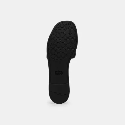 COACH®,Holly Sandal With Quilting,Rubber,Leather,Slides,Metal,Logo,Traction,Cushioned,Casual,Black,Outsole View