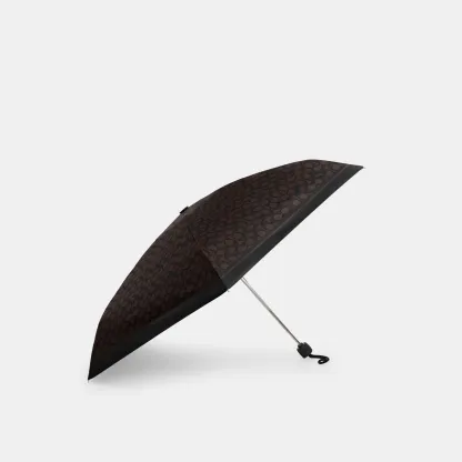 COACH®,Uv Protection Mini Umbrella In Signature Print,Classic Umbrella,Casual,Black,Front View
