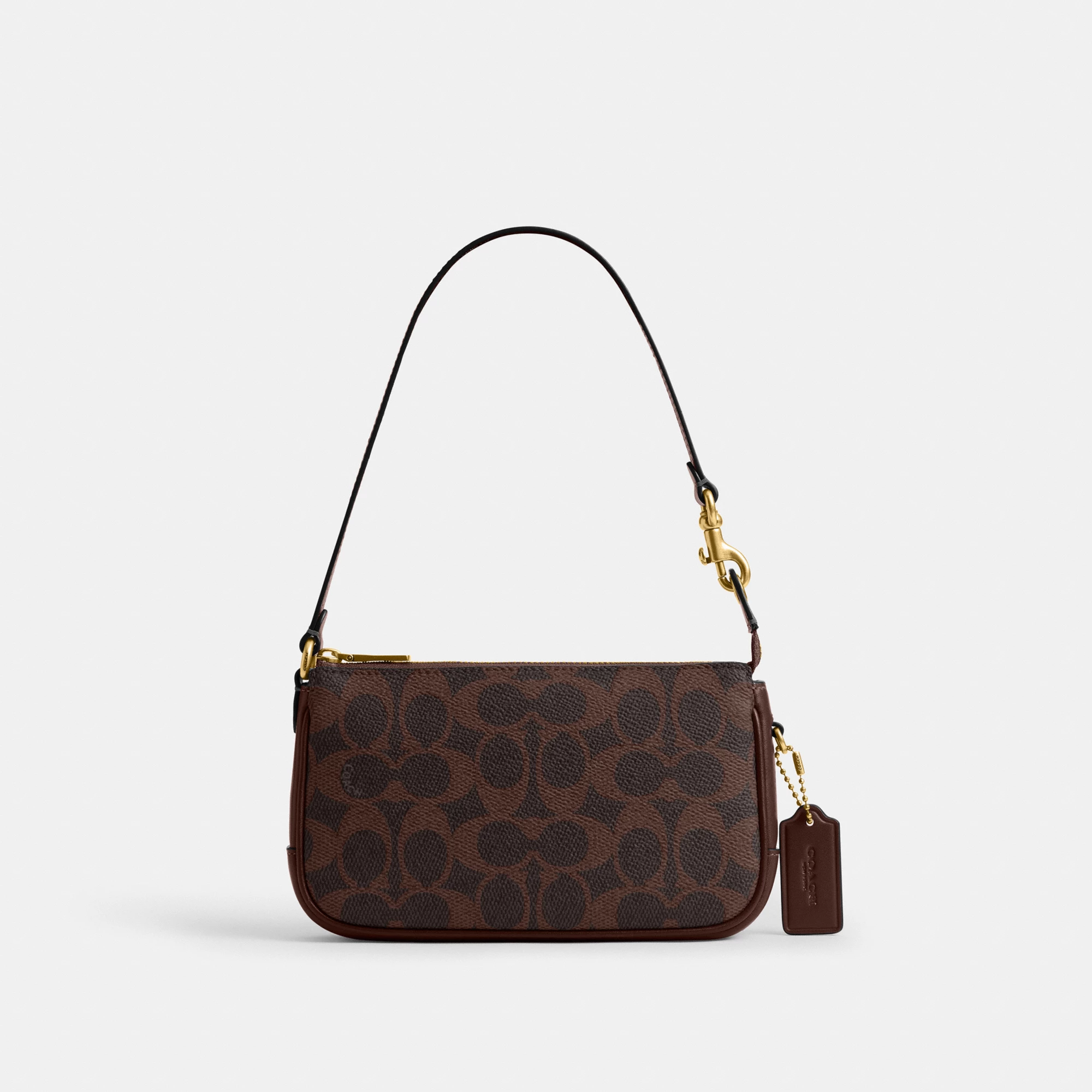 COACH®,Plaza Bag 18 In Signature Canvas,Calfskin Leather,Leather,Canvas,Fabric,Shoulder Bag,Logo,Compact,Lined,2 in 1,Bras...,Brown,Front View