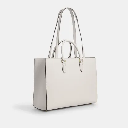 COACH®,Maggie Tote Bag,Leather,Tote,Logo,Embossed,Metal,Work,White,Angle View