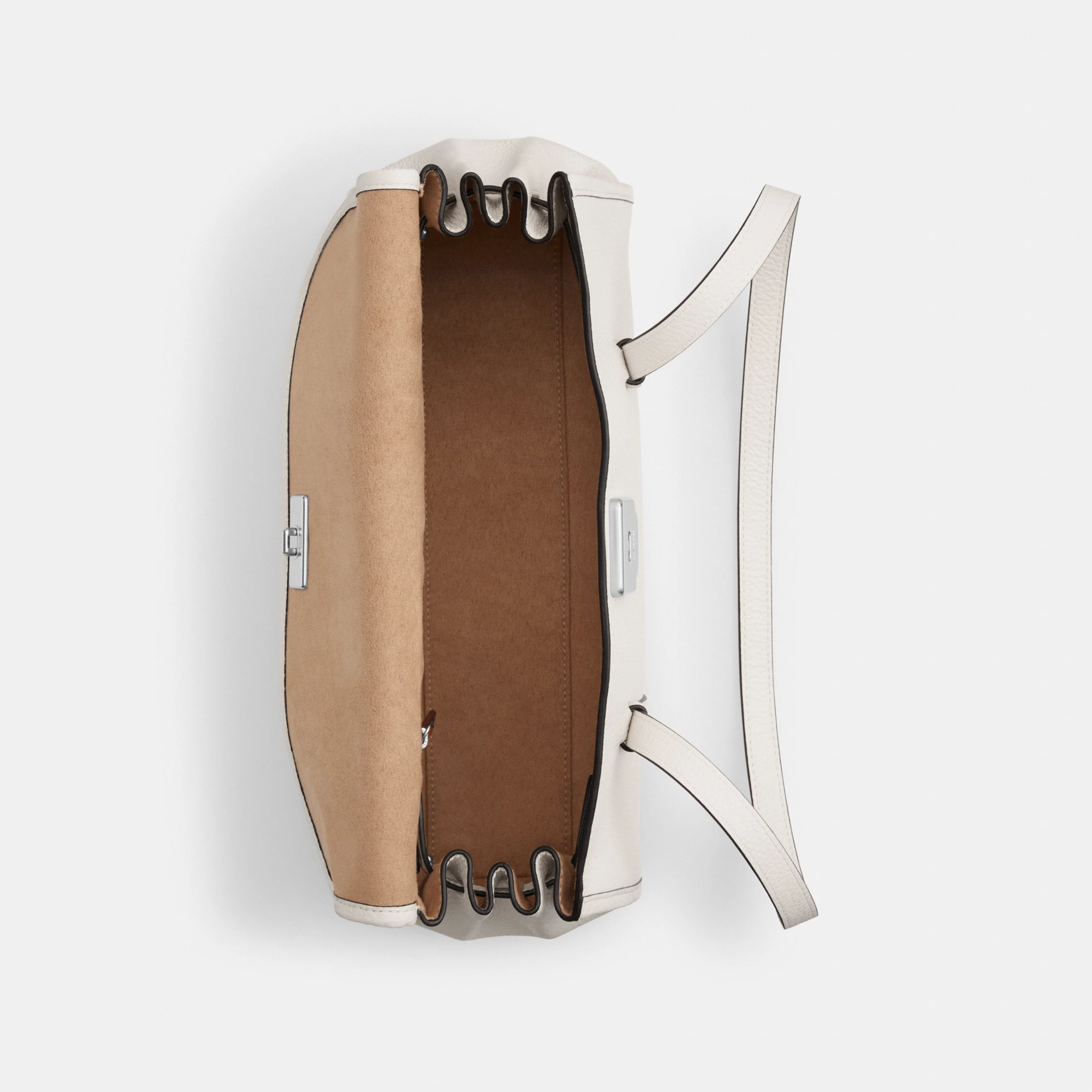 COACH®,Bridget Flap Shoulder Bag,Leather,Shoulder Bag,Logo,Metal,Gold Metal,Casual,White,Inside View,Top View