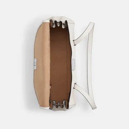 COACH®,Bridget Flap Shoulder Bag,Leather,Shoulder Bag,Logo,Metal,Gold Metal,Casual,White,Inside View,Top View