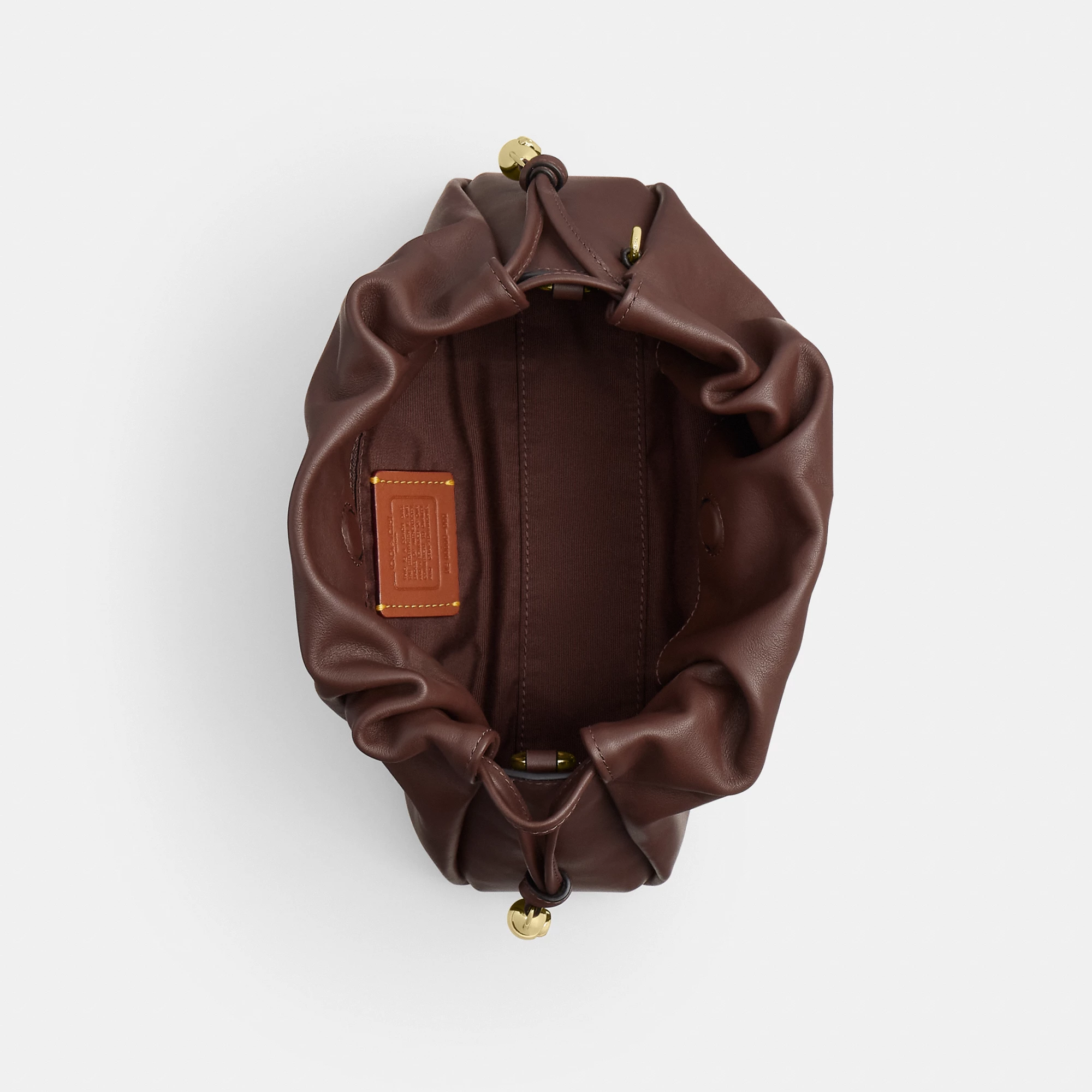 COACH®,Faye Shoulder Bag,Shoulder Bag,Metal,Ball Embellishment,Drawstring,Logo,Casual,Brown,Inside View,Top View