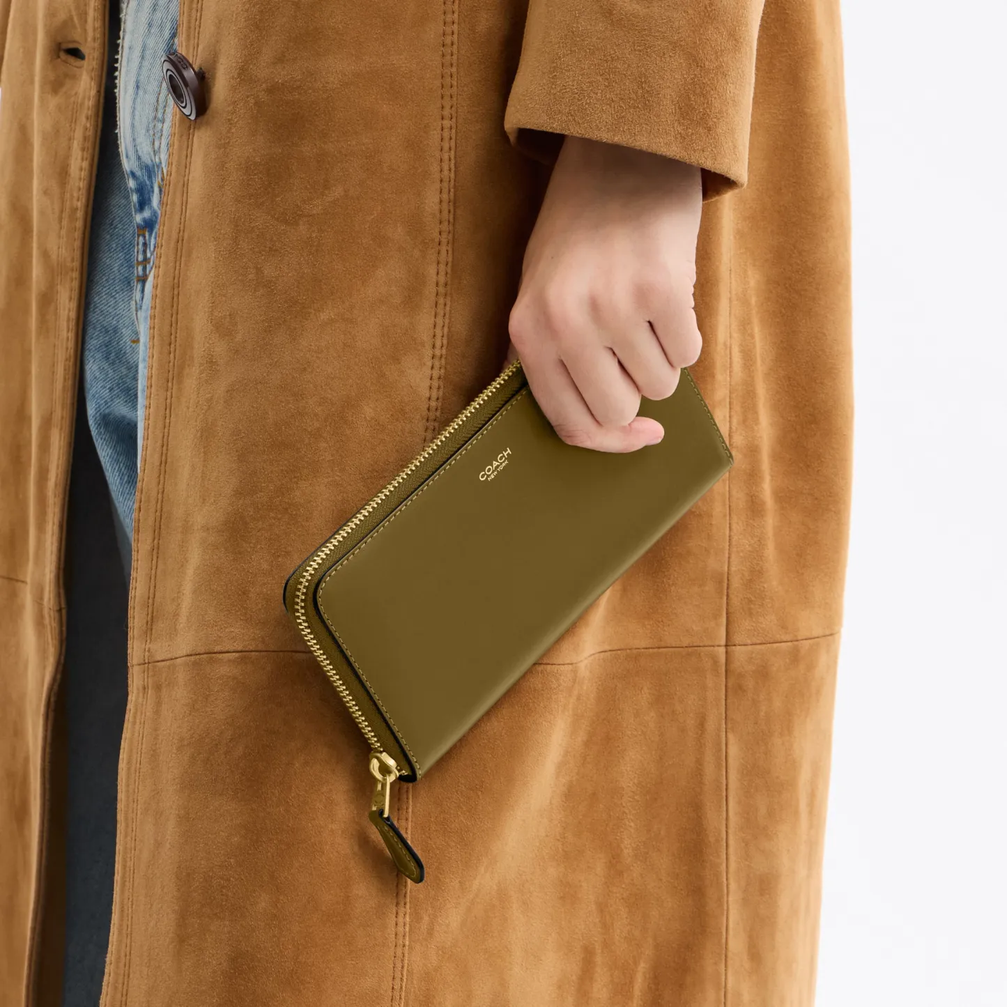 COACH®,New York Slim Accordion Zip Wallet,Leather,Calfskin Leather,Continental,Casual,Brown,Detail View