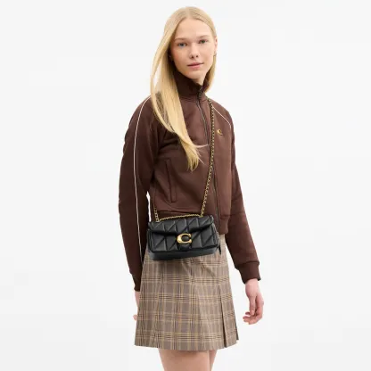 COACH®,Tabby Shoulder Bag 20 With Pillow Quilting,Leather,Shoulder Bag,Chain Detail,Embossed,Logo,Metal,Gold Metal,Day Party,Black