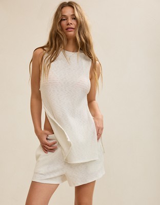 Aerie Textured Rib Short - Soft Muslin