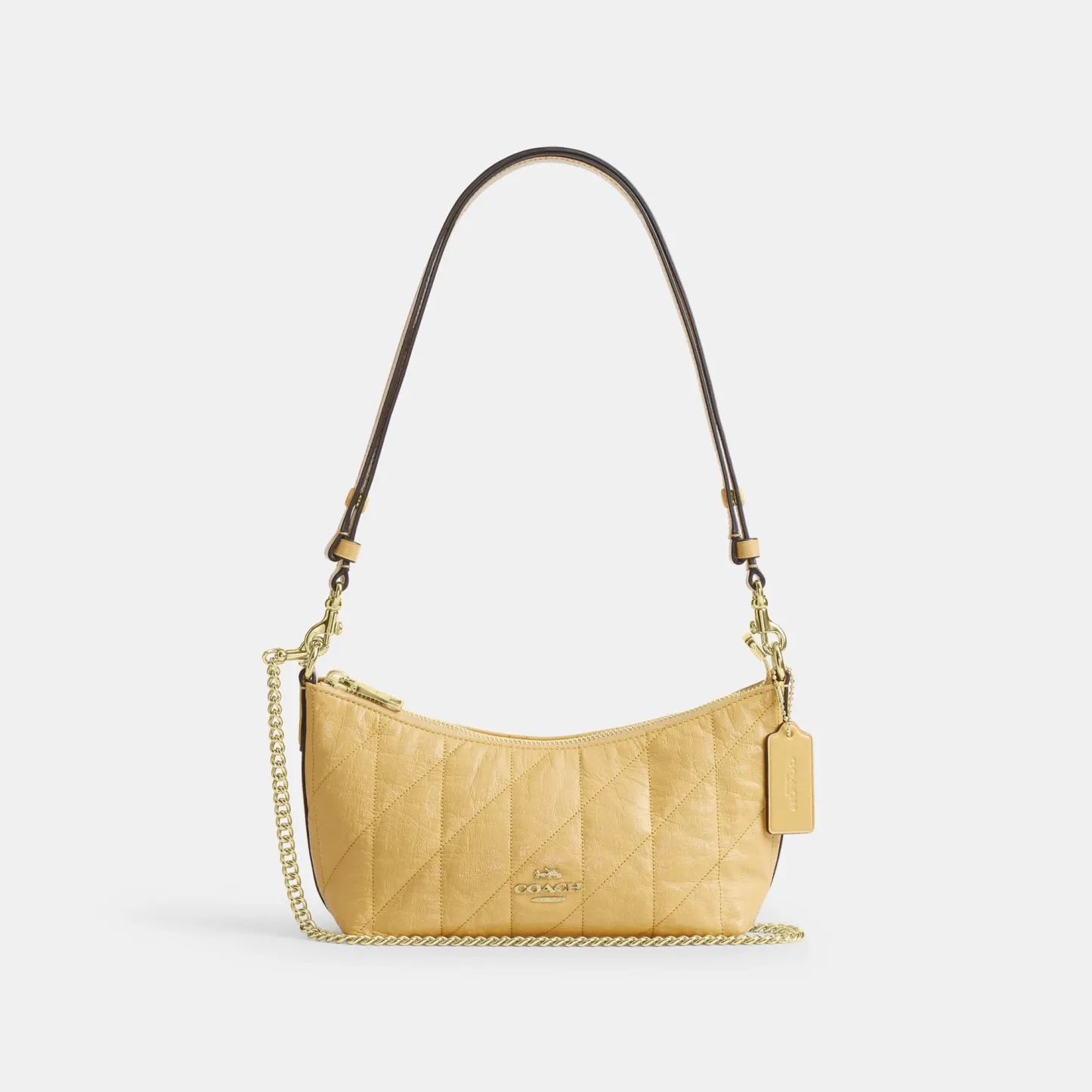 COACH®,Caitlin Shoulder Bag With Quilting,Lining Recycled Polyester,Recycled Polyester,Shoulder Bag,Logo,Chain Detail,Shou...,Beige,Front View