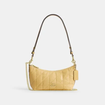 COACH®,Caitlin Shoulder Bag With Quilting,Lining Recycled Polyester,Recycled Polyester,Shoulder Bag,Logo,Chain Detail,Shou...,Beige,Front View