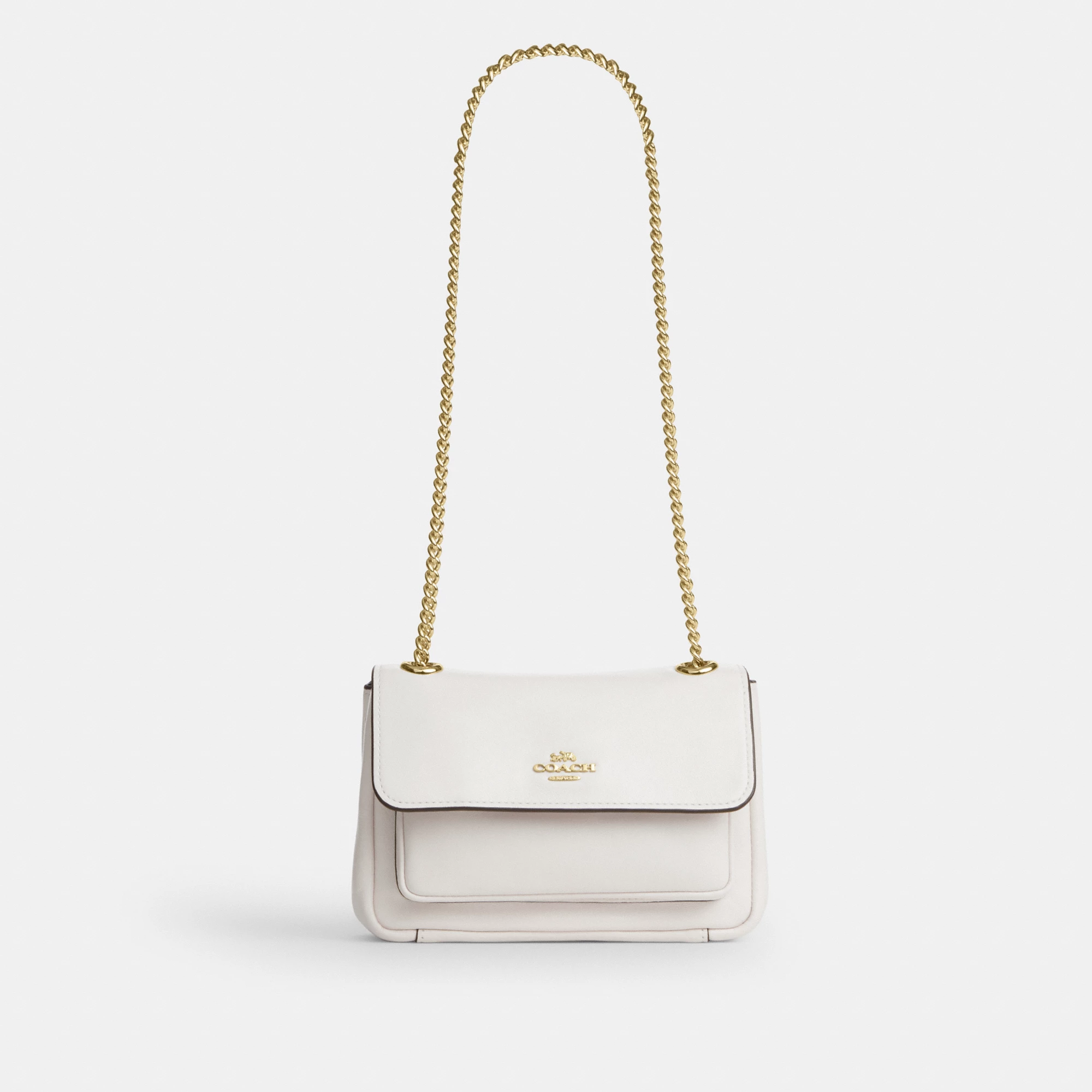 COACH®,Elodie Crossbody Bag 18,Leather,Recycled Polyester,Crossbody,Logo,Sustainable,Adjustable,Silver Metal,Casual,Cream,Front View