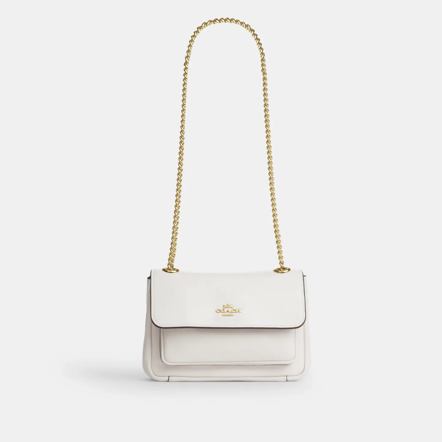 COACH®,Elodie Crossbody Bag 18,Leather,Recycled Polyester,Crossbody,Logo,Sustainable,Adjustable,Silver Metal,Casual,Cream,Front View