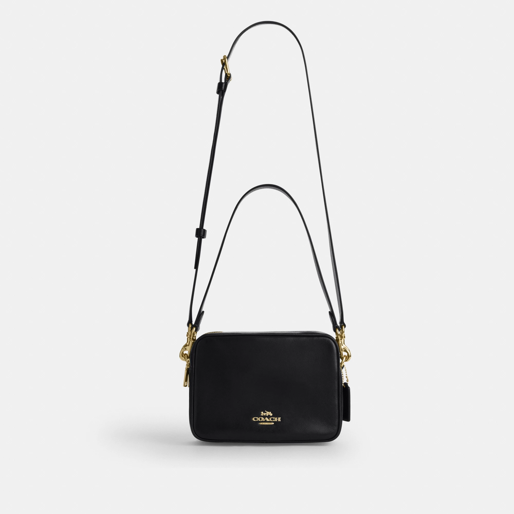 COACH®,Carey Crossbody Bag,Recycled Polyester,Leather,Camera Bag,Metal,Logo,Adjustable,Lined,Gold Metal,Casual,Black