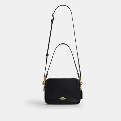 COACH®,Carey Crossbody Bag,Recycled Polyester,Leather,Camera Bag,Metal,Logo,Adjustable,Lined,Gold Metal,Casual,Black