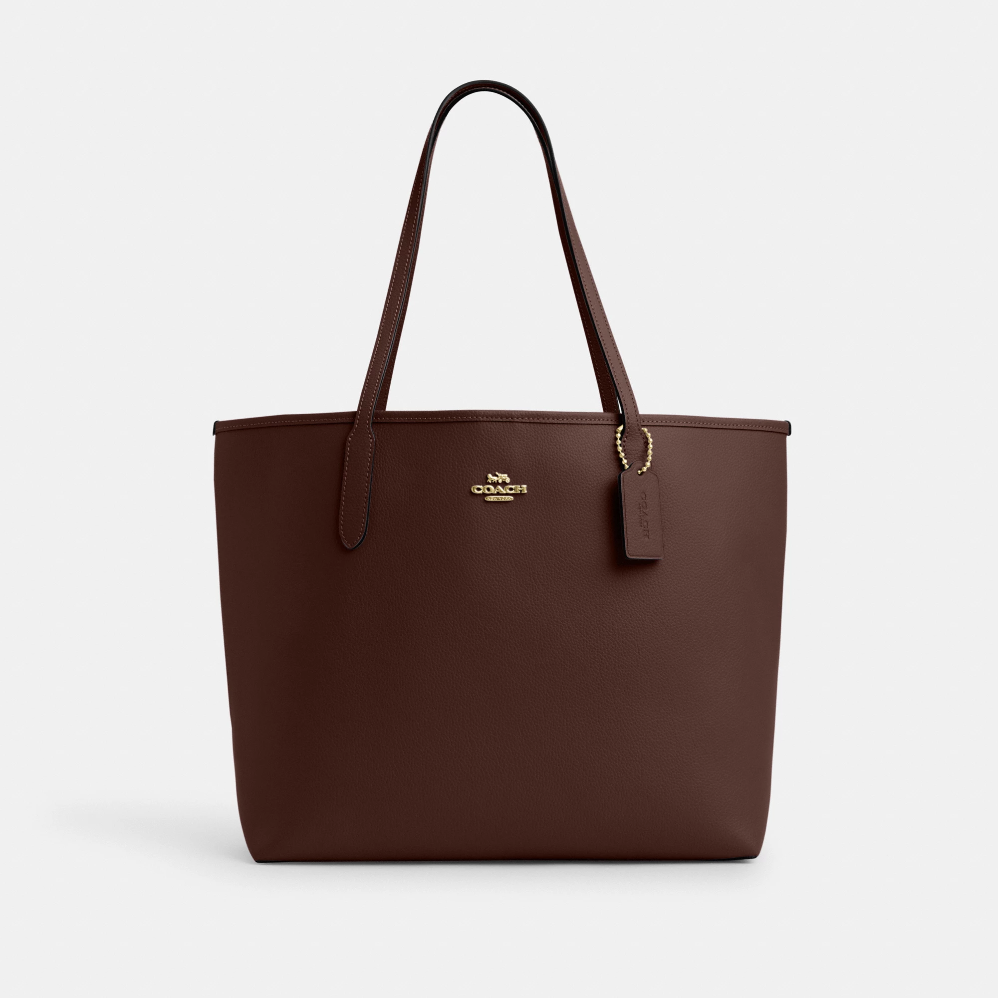 COACH®,City Tote Bag,Leather,Tote,Logo,Casual,Brown,Front View